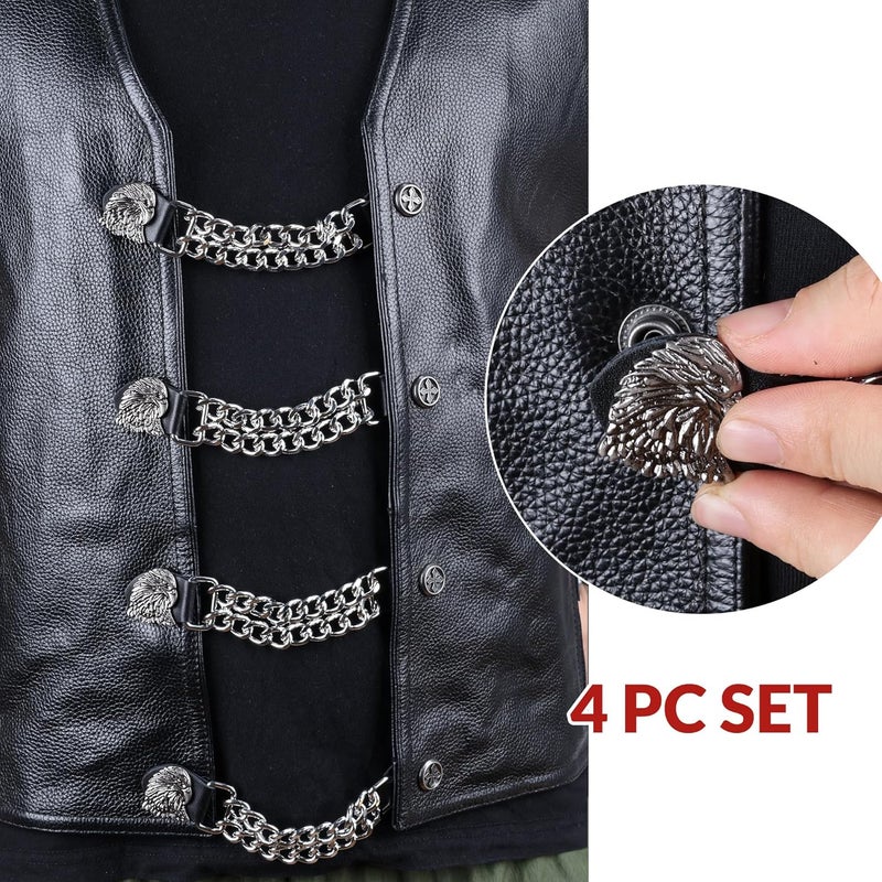 Mirthcos Motorcycle Vest Extenders for Men & Women - 4 PCS Leather Vest Extensions for Biker - Durable Double Chrome Chains - Image 4
